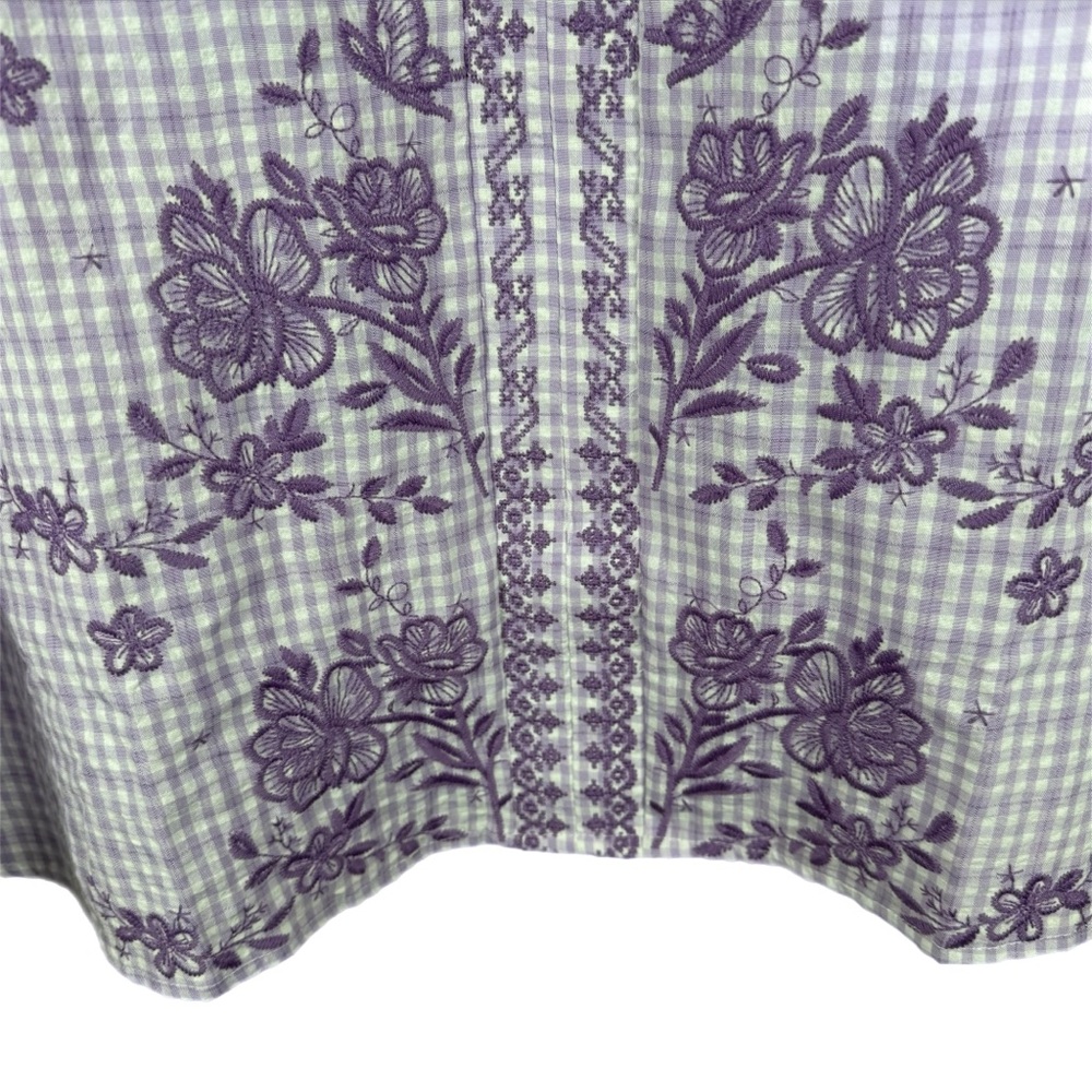 Savanna Jane Gingham Embroidered Seersucker Puff Sleeve Top 3X Lavender Boho - Picture 3 of 6